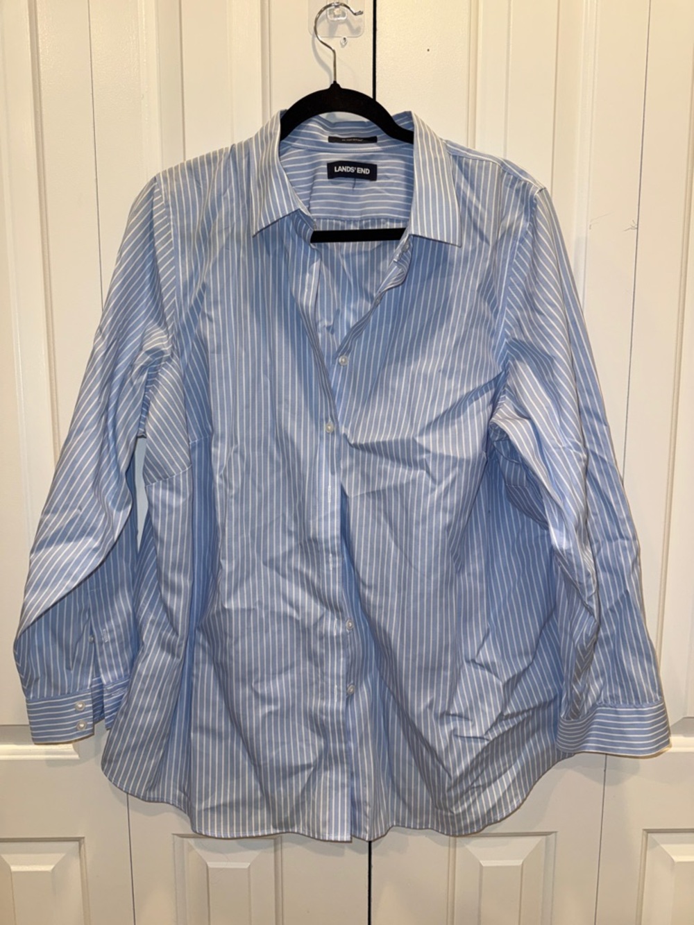 Lands' End Light Blue and White Striped Dress‎ Shirt
